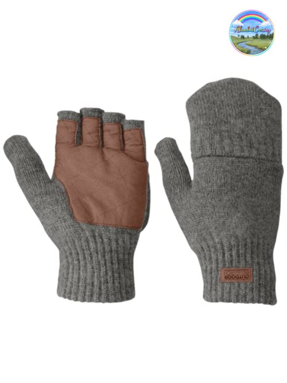 Men's Fingerless Wool Mittens with Leather Palms for Outdoor